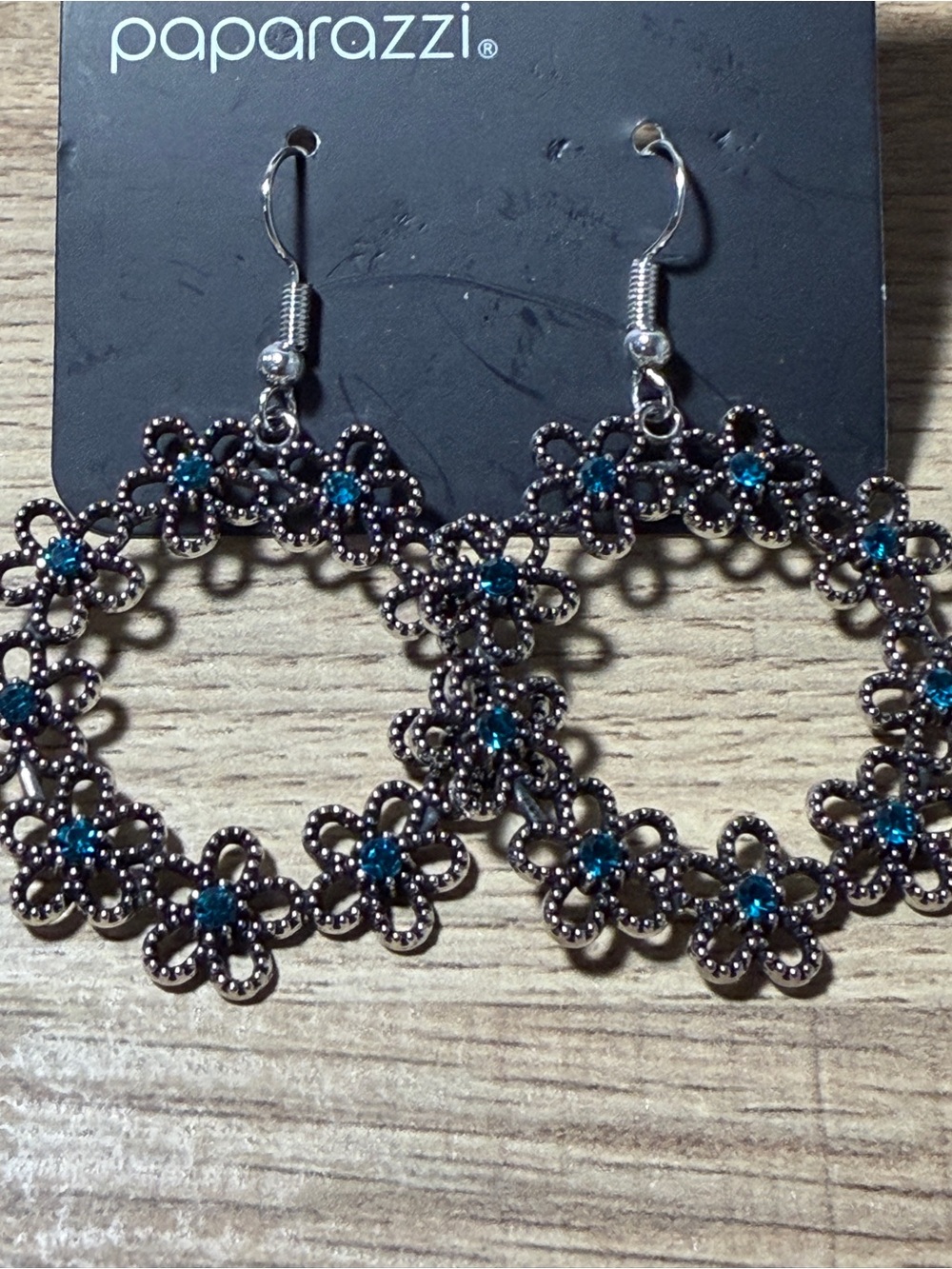 paparazzi Teal Crystal Daisy Hoop Earrings